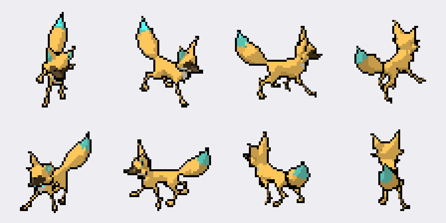 Fox trotting in eight directions