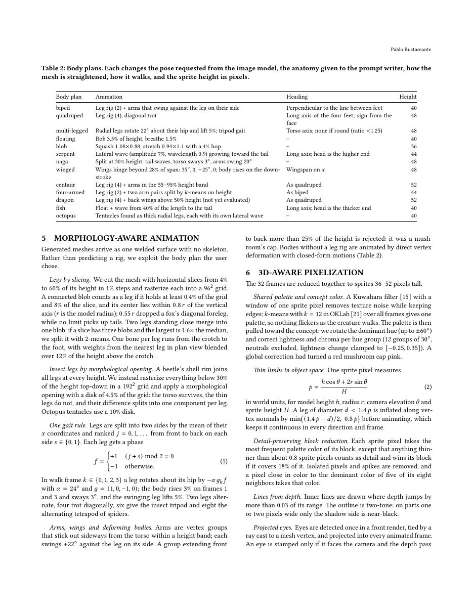 Page 4: body plans, animation and pixelization